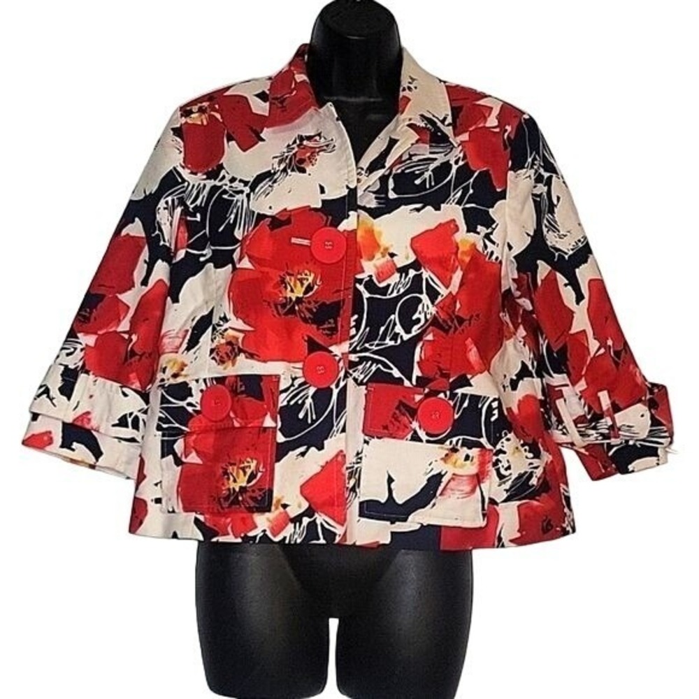 COLDWATER CREEK Floral Print Cropped Jacket 3/4 Sleeve‎ Button Up Pockets 12P